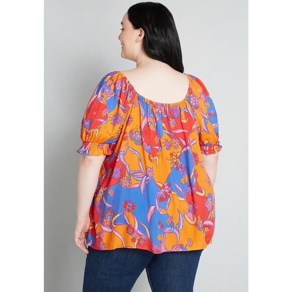 Plus Size 2X Boho Floral Peasant Blouse blouse Bali Lightweight Top ModCloth - Picture 2 of 7